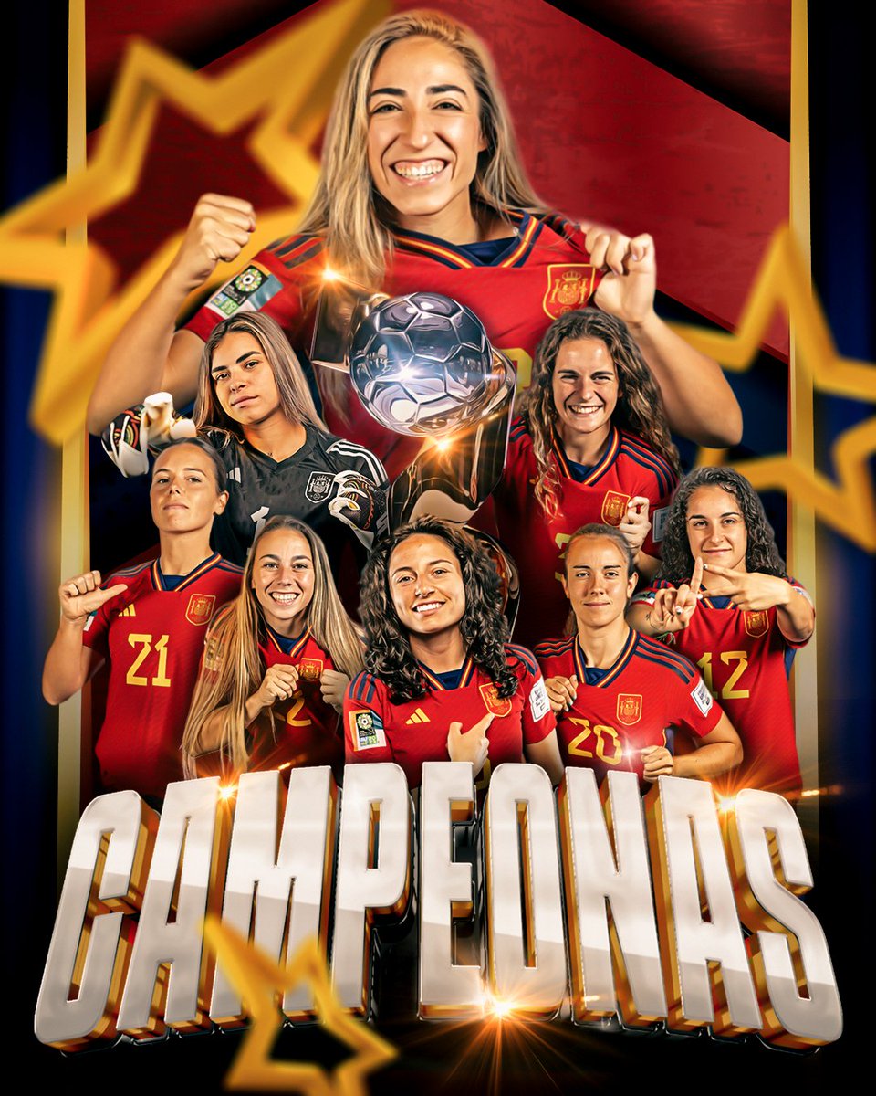 🏆 ¡¡CAMPEONAS DEL MUNDO!! 🏆🇪🇸

⚽ @7OlgaCarmona
💪 @teresabelleira
💪  @IvanaAndresSanz
💪 @marisabelrr1
💪 @Galvez_Rocio
💪 @claudiazornoza
💪 @atheeneeaa_10
💪 @oihane_08

#FIFAWWC 