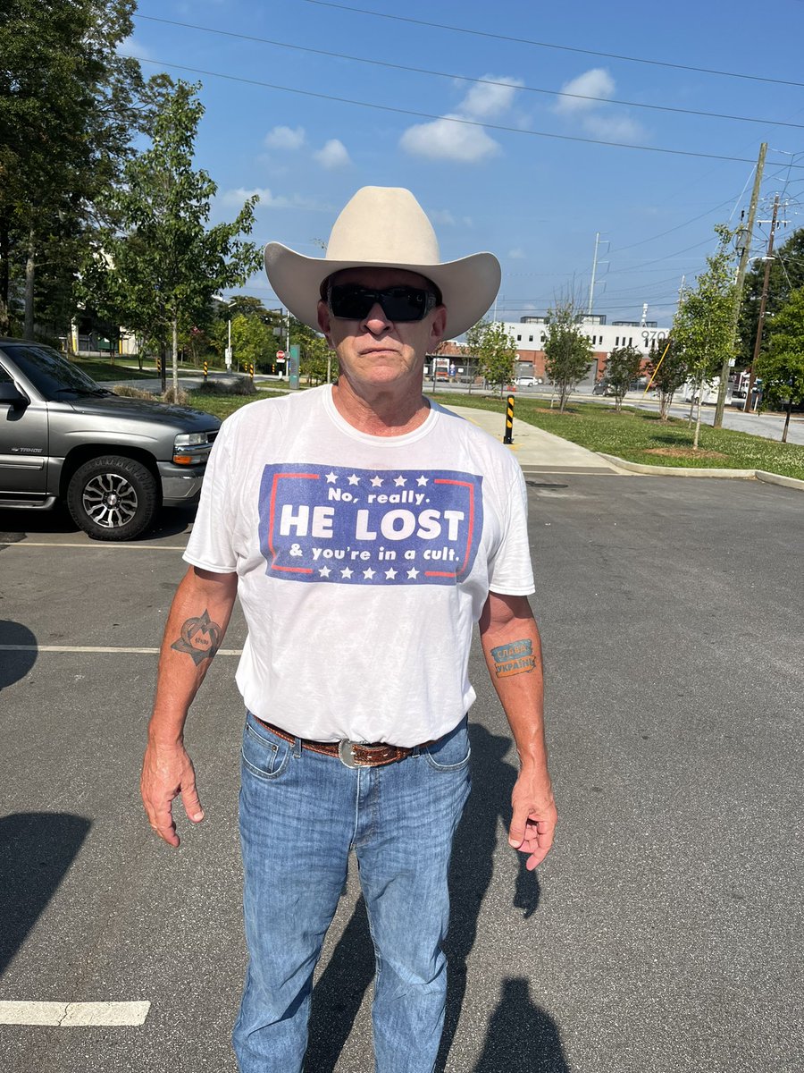 This is Joel from Woodstock, a former Republican who came to the Fulton County Jail this morning to deliver a message:

“I want to see the sociopath who tried to steal my vote in 2020 go to prison.” 