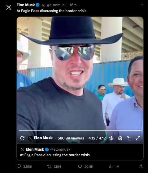 Elon Musk went to the Texas-Mexico border to do a livestream about immigration. The video had a few technical difficulties and then eventually froze.

A few minutes ago, Musk sent a three word company-wide email: "Please fix this." 