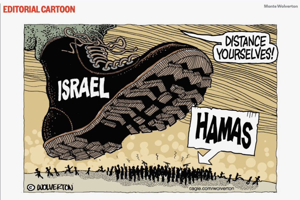 1/ On Tuesday the @PhillyInquirer chose to publish an offensive political cartoon portraying Israel as an aggressor against a “meek” Hamas.  And I cannot sit in silence. 