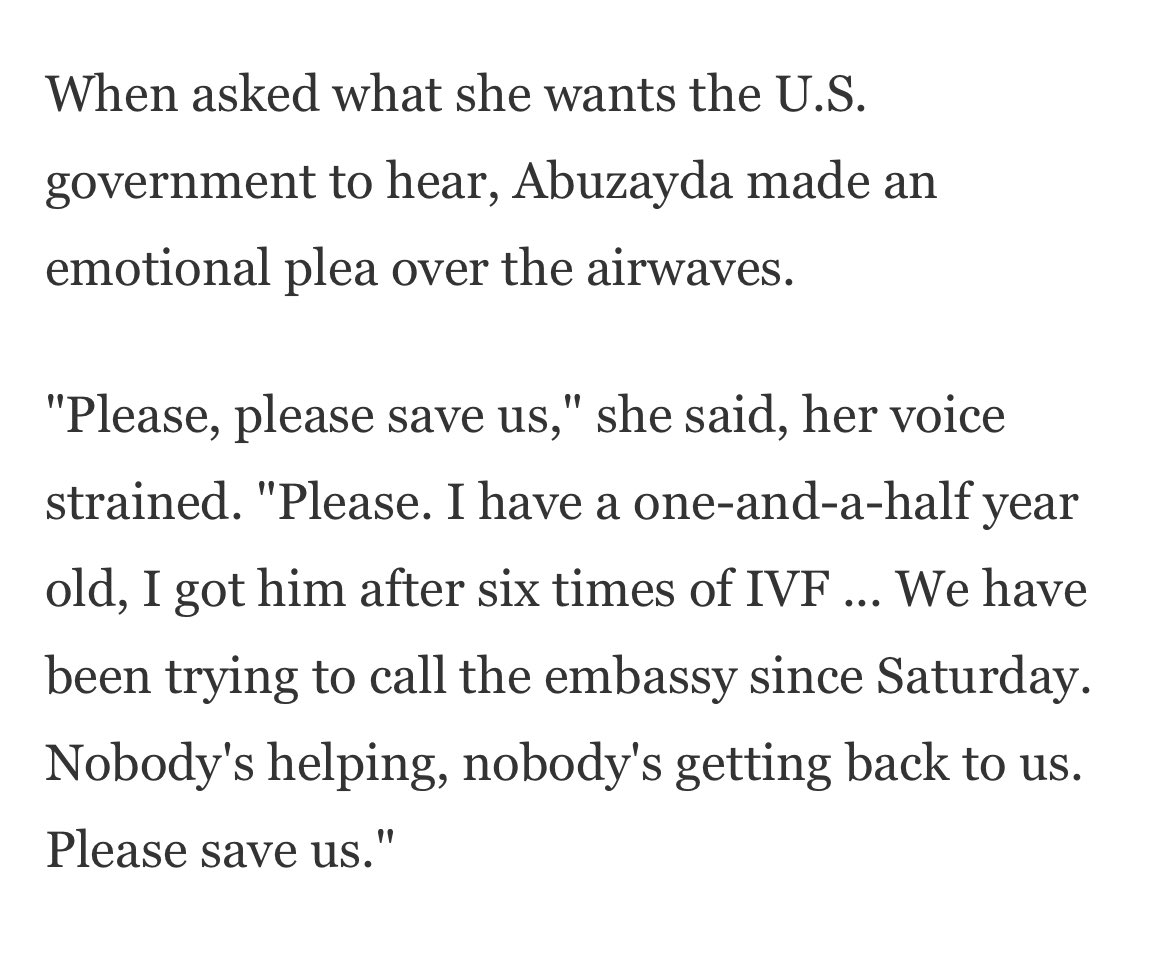 Americans also remain trapped in Gaza.

One of them is Wafaa Abuzayda of Massachusetts, who spoke to Morning Edition. 

https://t.co/FoQEUab4Vz 