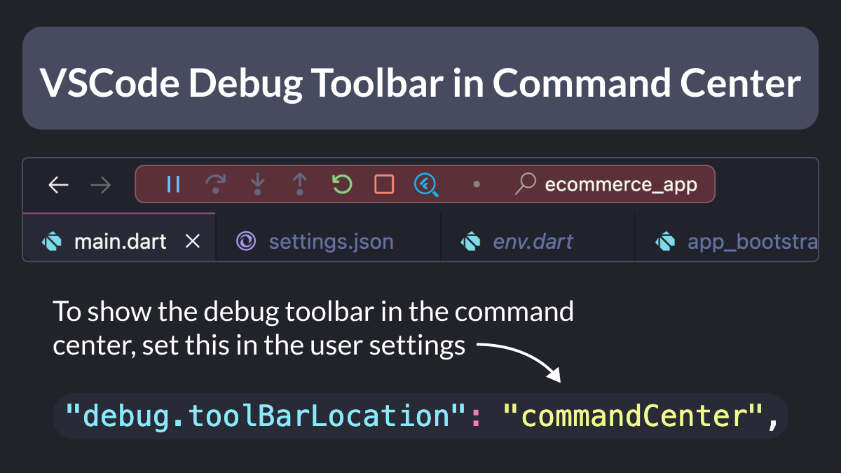 Did you know?

You can now show the Debug Toolbar in the Command Center in VSCode. 🎉

To do this, add the following line to the settings file:

"debug.toolBarLocation": "commandCenter"

Happy coding! 💻 