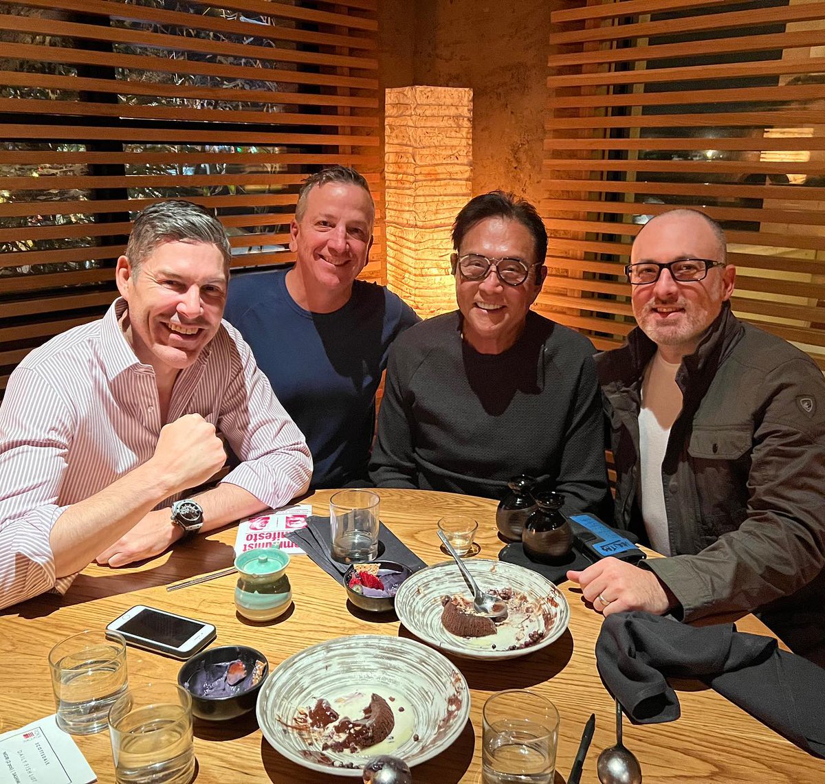 Dinner with great friends @realmikedillard,  @georgegammon, and @therealkiyosaki. Time to change the world. #Freedom #Liberty #FreeMarketCapitalism 