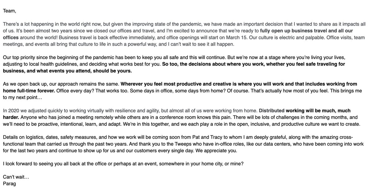 Here’s the announcement to the company about our approach and commitment to truly flexible work. 