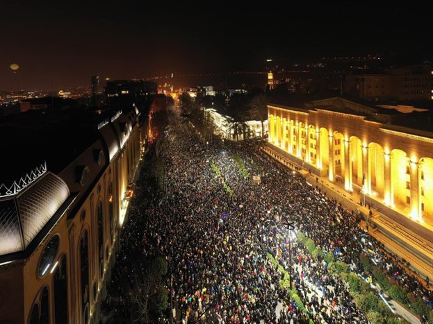 Huge rally in Georgia – invaded by Russia in 2008 – in solidarity with Ukraine tonight 