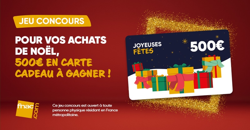 JEU CONCOURS 🎁 | On vous offre 500€ en carte carte cadeau Fnac 😍 ➡ Pour participer : follow @fnac &amp; répondez à ce tweet avec le hashtag #Gagnez500eurosALaFnac
T.A.S le 1 /12 