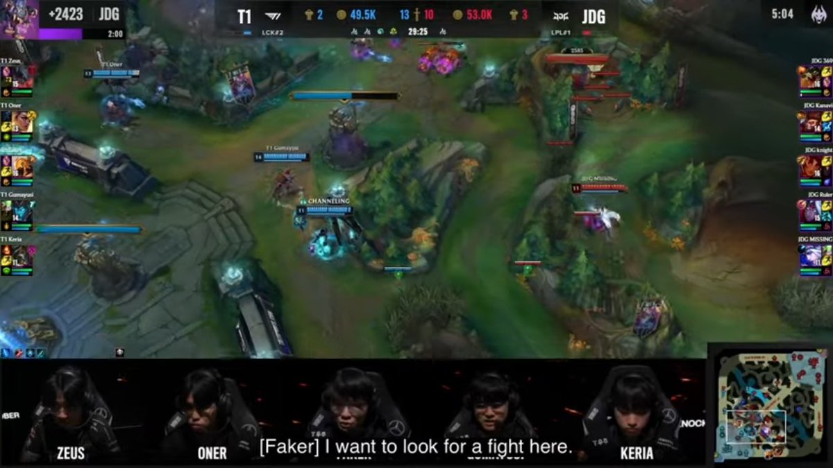 How insane are Faker’s comms in this moment? He calls that the fight should start while he’s still in bot lane, just gives an unbelievable amount of notice for the rest of T1 to prepare for the fight 