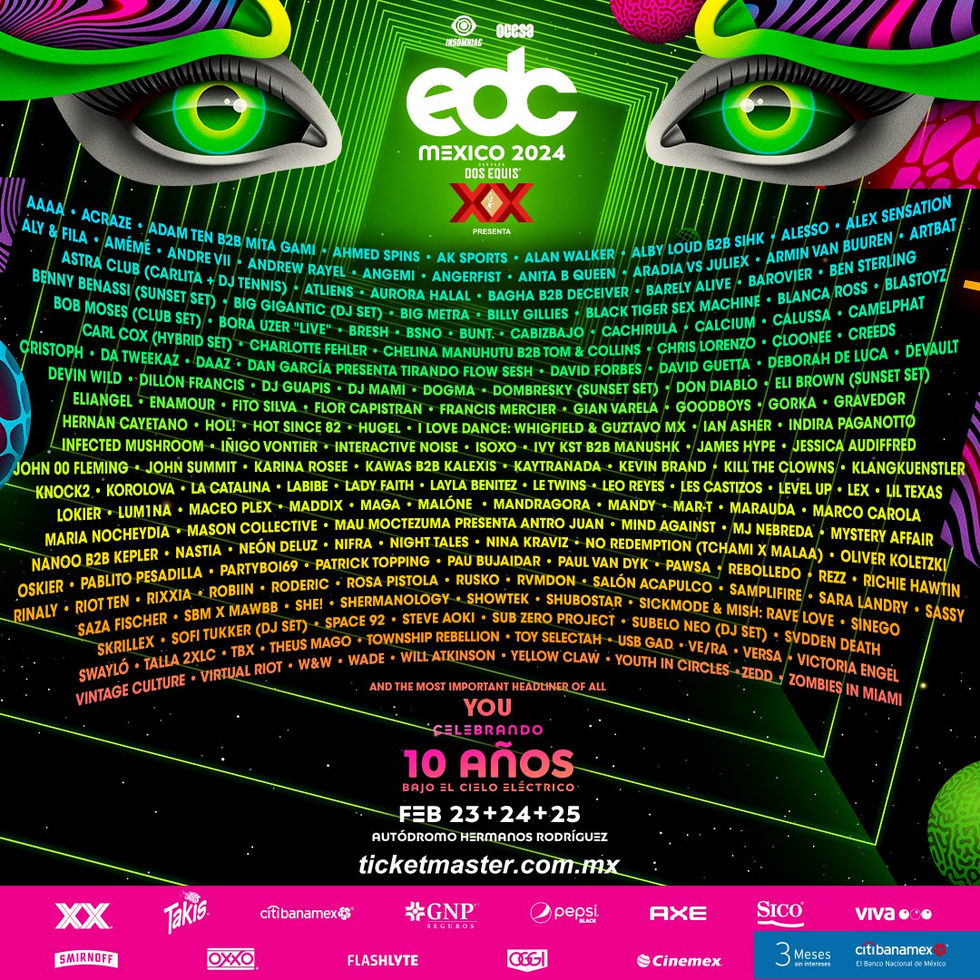 ¡HEADLINERS, ES HORA DE DESPERTAR! 💫👁 

Bienvenidos sean a nuestro X Aniversario, ¡juntxs trascenderemos bajo el cielo eléctrico! ⚡❤️

#EDCMéxico 

🎟 en https://t.co/sRgP0qKBRO 