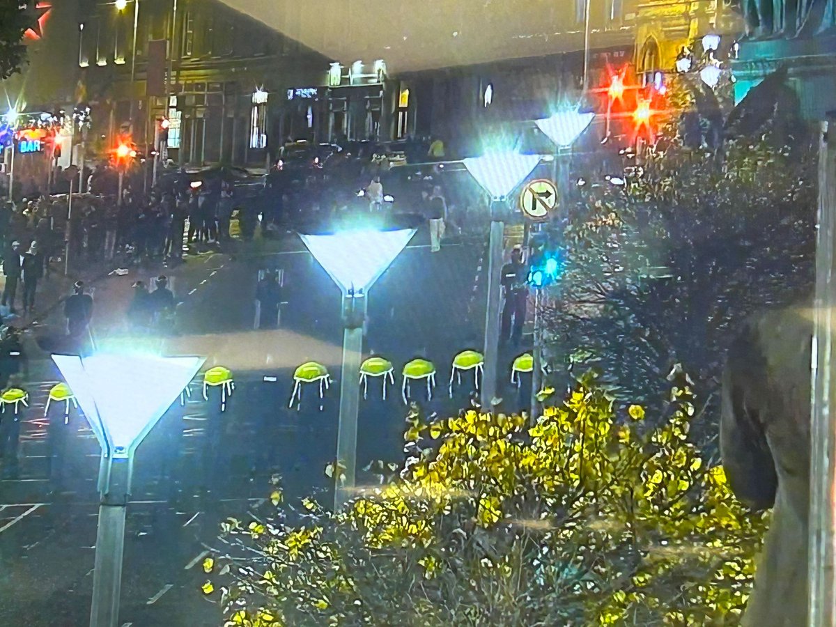 Frontline Gardaí backed up by Public Order Units are deployed in large numbers in Dublin City Centre.  

Gardaí are advising members of the public to avoid the North City Centre at this time. 