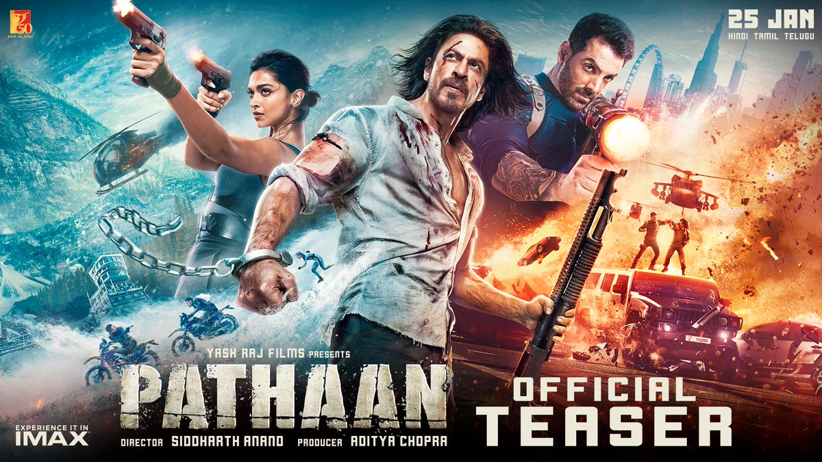 A special surprise for a very special day! #PathaanTeaser is here 💥 
Celebrate #Pathaan with #YRF50 only at a big screen near you on 25th January, 2023. Releasing in Hindi, Tamil and Telugu. 