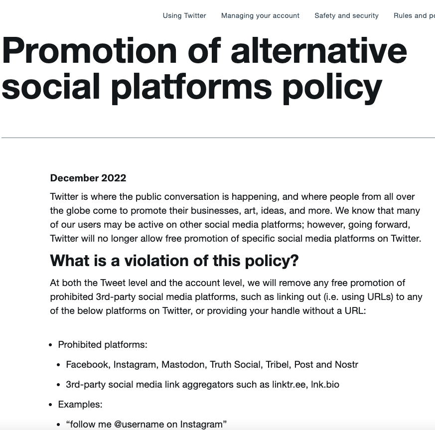 LOL. The CEO of Twitter has gone full despot/dictator mode. You can now get banned for mentioning your Insta, FB, Mastodon, Post, or other. You know a country is in full freedom mode when it starts shutting its borders for people trying to leave! 