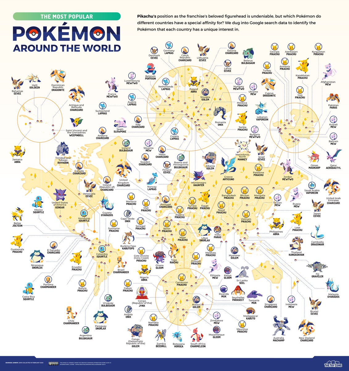 The most popular Pokemon in every country based on google search 