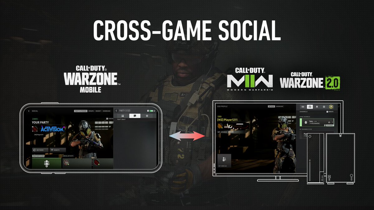 Mobile players 🤝 Console &amp; PC players

Cross-game social features mean you can chat with your squadmates on any device, whether they’re completing their mission on a console 🎮, PC 🖥️, or mobile devices📱. Get the party started with your squad, regardless of device now! 