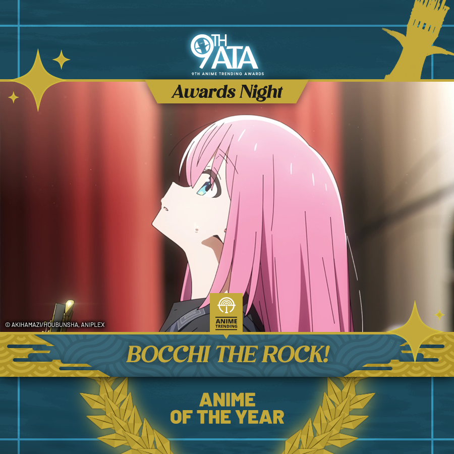 Congratulations to BOCCHI THE ROCK! for winning ANIME OF THE YEAR (AOTY) at #9thATA! BOCCHI THE ROCK! won its seasonal award and now claims the biggest prize of all

It breaks records as the most number of awards won by an anime in the history of the ATA. It takes home 8 awards! 