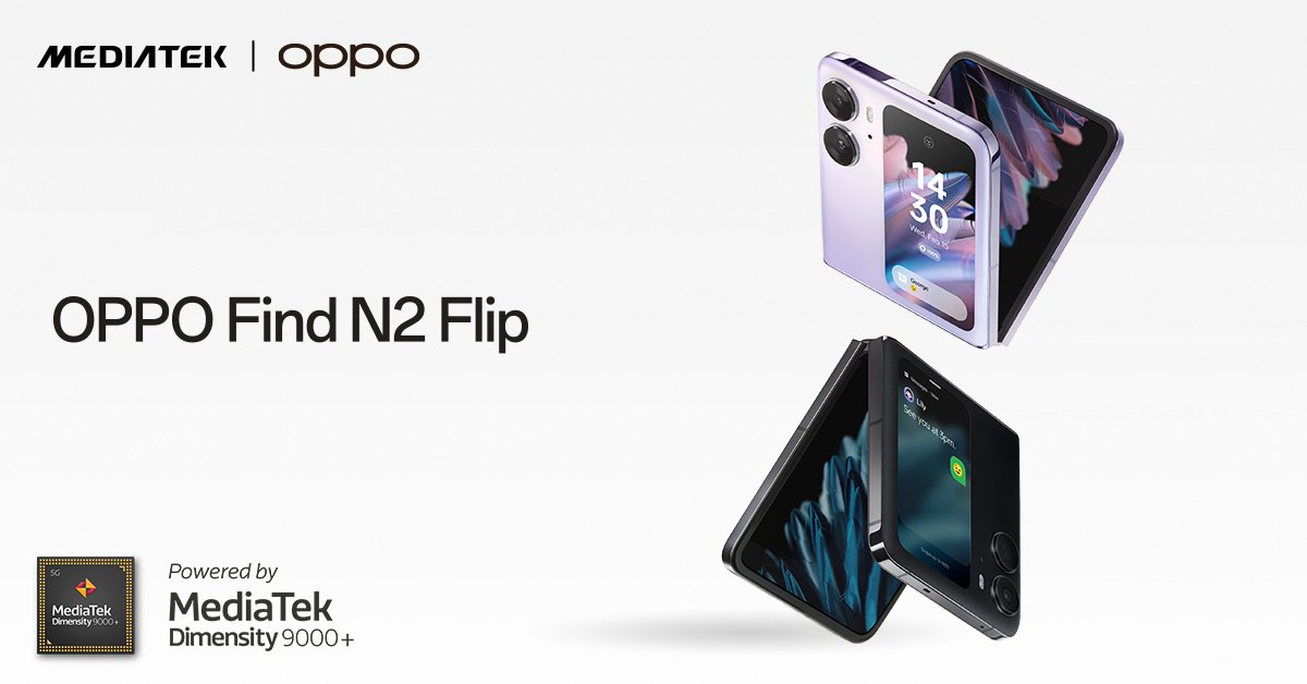 #OPPO’s 1st #flipphone - the ultra-lightweight #OPPOFindN2 Flip Phone powered by a custom version of #MediaTekDimensity 9000+ for improved power efficiency &amp; 5G features. #Dimensity enables the Find N2 to be the 1st small foldable to support #dualSIM #dual5G standby. #MediaTek 