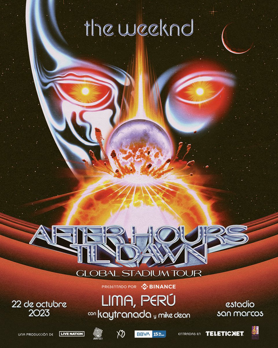 Sin duda alguna, uno de los mejores anuncios del 2023! The Weeknd llega por primera vez a Perú! 22 de octubre en el Estadio San Marcos! La preventa inicia este viernes 10 de marzo a las 10 a.m. en Teleticket. 