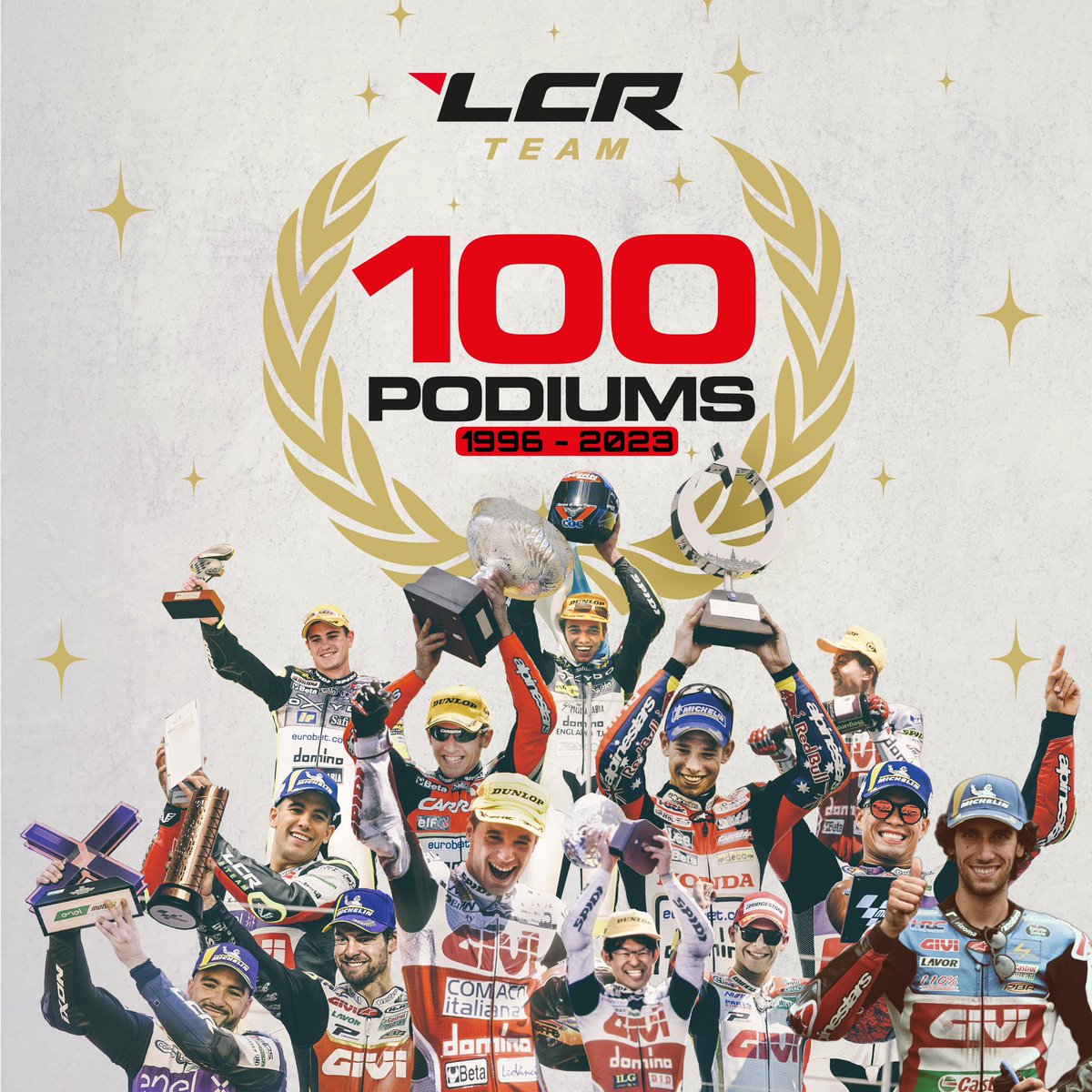 We did it!!!!!!!The 1️⃣0️⃣0️⃣th podium of LCR history🤩!!!!! Achieved by Alex Rins🥇, after Lucio Cecchinello, Noboru Ueda, Hiroyuki Kikuchi, Alex de Angelis, Casey Stoner, Randy de Puniet, Roberto Locatelli, Stefan Bradl, Cal Crutchlow, Xavier Simeon, Miquel Pons and Eric Granado 