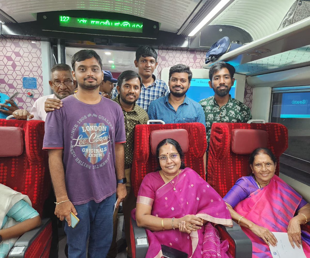 Travelled in the  Vande Bharat express today along with BJP MLA Dr CK Saraswati Avl. from Chennai to Kovai. PM @narendramodi inaugurated it today. Enjoyed the hospitality and the smooth travelling experience. 