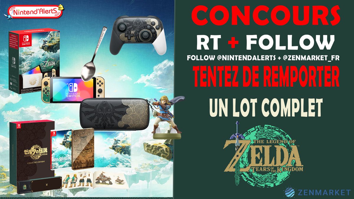 #Concours 🍀! Un ULTRA MEGA LOT The Legend of #Zelda #TearsOfTheKingdom à gagner ! 
Pour participer follow @nintendalerts + @zenmarket_fr et commente avec le #NintendalertsXZenmarket ! 
Retrouvez les produits #TheLegendOfZelda introuvables en Europe ici► https://t.co/C0cAVCtAw1 