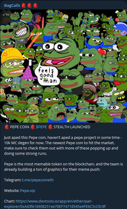 April 14th, 2023 $PEPE

The day everything changed and we aped $PEPE - what a ride.

50,000X so far and pushing. 70k holders. Not just a coin, a movement.

Thank you for all the supports, the DMs, the likes, the RTs, I see all of it! 

https://t.co/KGqoJg902w 
