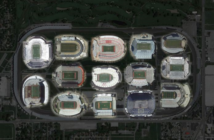 Did you know... @IMS is so big that you could fit ALL 14 Big Ten Conference football stadiums inside the track, with room to spare to park a few cars? #WRTV500 #Indy500 https://t.co/SWveZxnO6E 