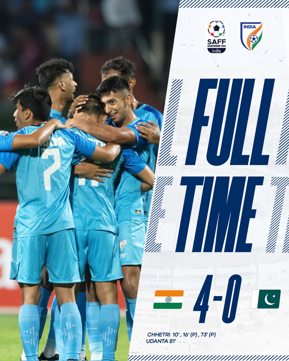 Perfect start to #SAFFChampionship2023 for the #BlueTigers 🐯

An absolutely dominant performance 💙🇮🇳💪🏽 

#INDPAK #IndianFootball ⚽️ 