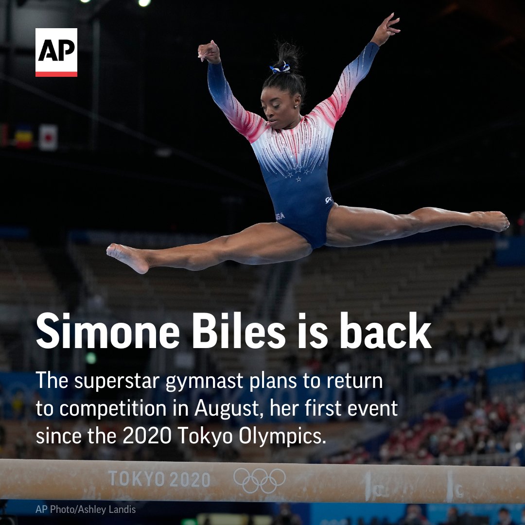 BREAKING: Simone Biles is back.

The gymnastics superstar plans to return to competition at the U.S. Classic outside Chicago in early August, her first event since the 2020 Tokyo Olympics. That event is roughly a year before the Paris Games. https://t.co/0ZW2RxdX1U 