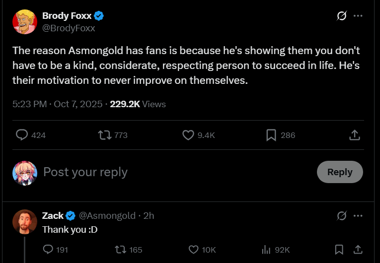 asmongold is rent free in brody's head bro😭

bro is so mad that all he replied is "thank you :D", he wanted him to snap at him so bad lmaoo 