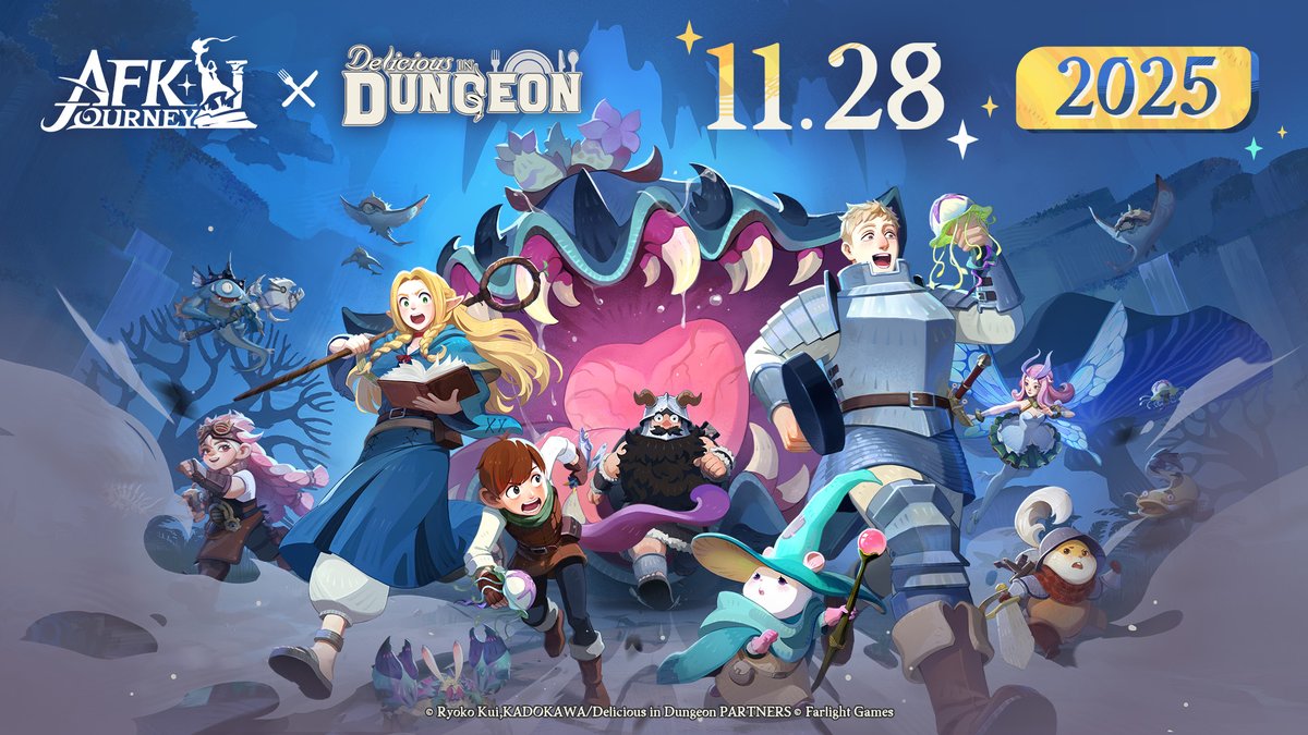 AFK Journey × Delicious in Dungeon Crossover Teaser

AFK Journey × Delicious in Dungeon Crossover Coming Soon!
Mark your calendars—Laios and Marcille are coming to Esperia this November 28!
#AFKJourney #DeliciousinDungeon #AFKJDeliciousinDungeon 