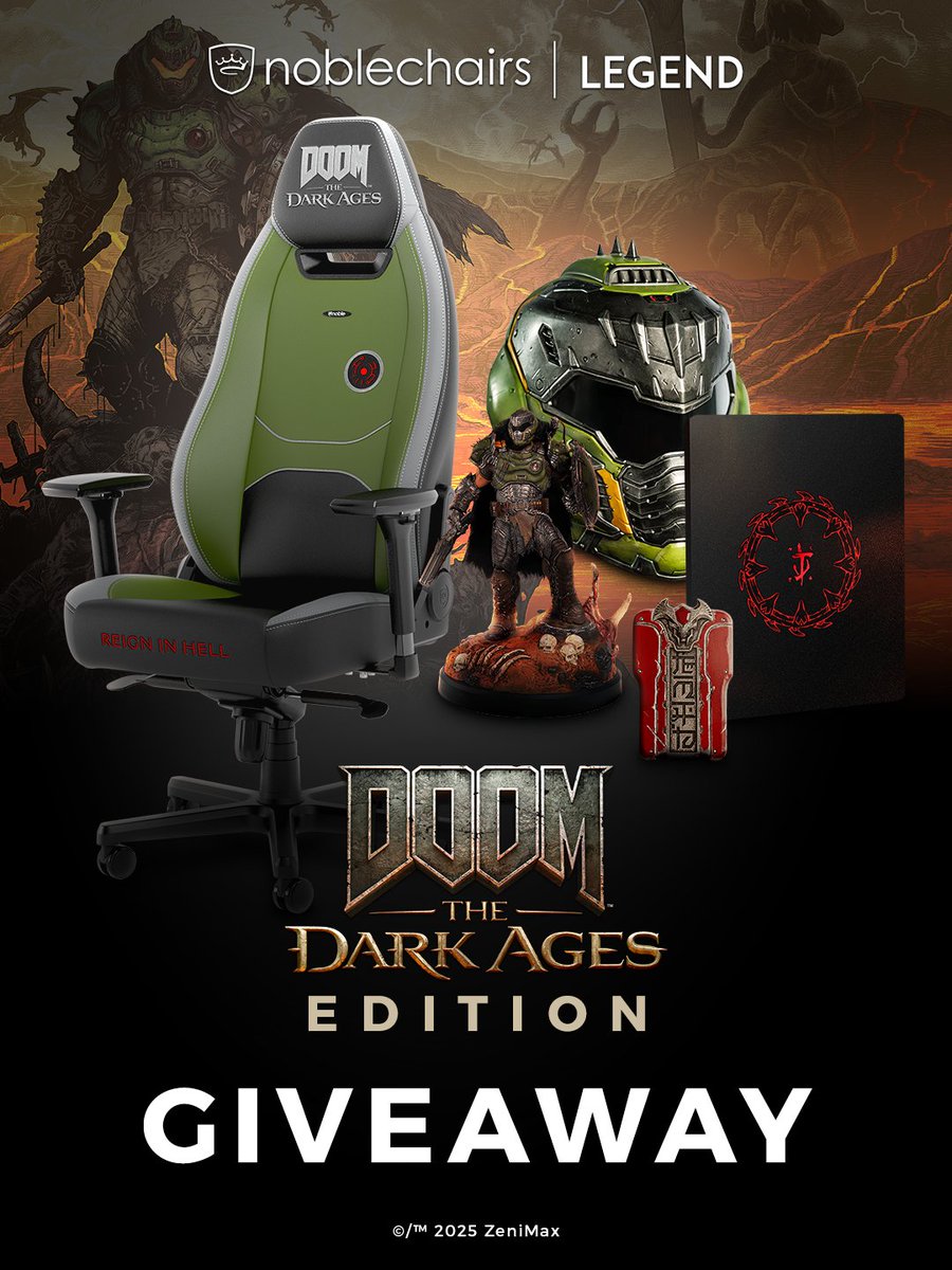 Against all the evil that Hell can conjure, all the wickedness that mankind can produce, we will send unto them... only you." ...And these prizes!

🏆 The Throne: noblechairs LEGEND DOOM: The Dark Ages Edition
🏆 The Arsenal: DOOM: The Dark Ages PC Collector's Bundle
🏆 The 
