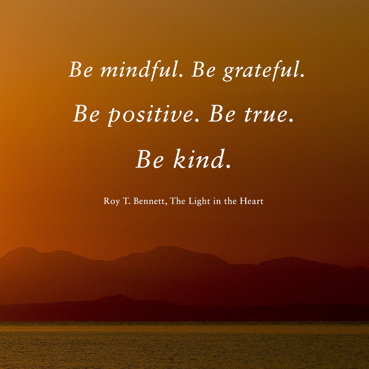 Be mindful. Be grateful. Be positive. Be true. Be kind.
#RoyTBennett, The Light in the Heart #Inspiration 