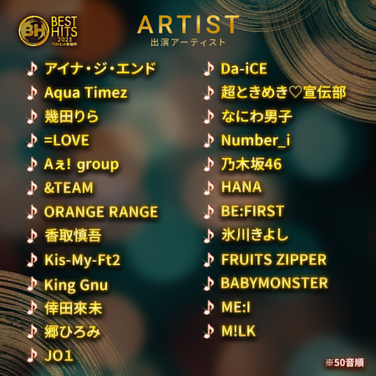 ◤◢◤◢◤🎵情報解禁🎵◢◤◢◤◢

　　ベストヒット歌謡祭2025🎤
  🎊🎉出演アーティスト発表🎉🎊

 11/13(木)よる7時から3時間生放送🕖
 2025年を彩ったアーティスト25組が
 一夜限りの夢のステージをお届け🎤
 初出演は9組✨ぜひフォロー&amp;RPを！

#ベストヒット歌謡祭 