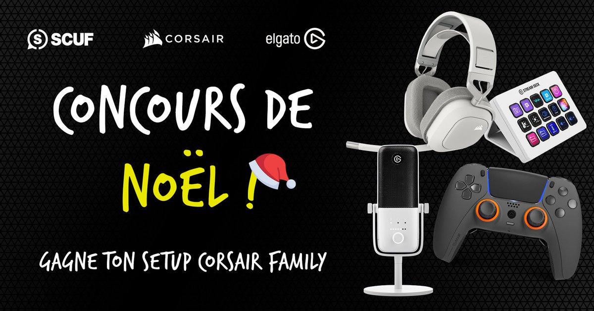 Ho Ho Ho 🎁🎅

Fête la fin d’année avec nous et tente de remporter ton pack gaming composé de ⤵

🎧 Casque CORSAIR HS80 MAX WIRELESS
🎮 Manette SCUF REFLEX PRO
🎤 Stream Deck MK.2 et micro Wave:3 Elgato

Pour participer 👇
1⃣ Like + RT le post
2⃣ Follow @CORSAIRFRA &amp; @ScufFrance 