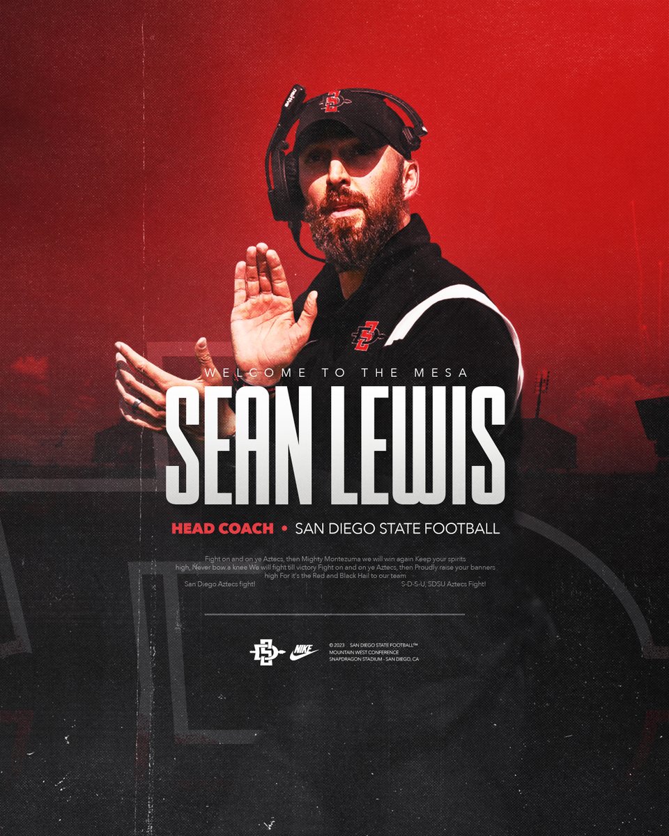 Introducing the 19th Head Coach in San Diego State football history.

Welcome to The Mesa, Sean Lewis!

📰: https://t.co/p2YvR0Bnnn 