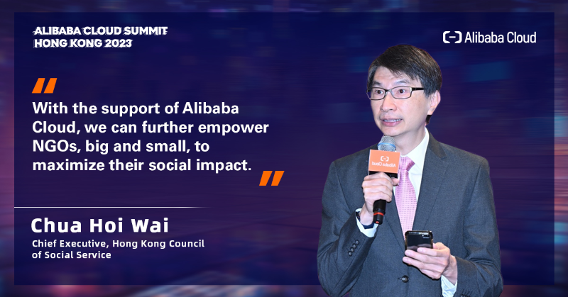 Chua Hoi Wai, Chief Executive at the HKCSS, graced the stage at the #HongKongSummit2023 to discuss their collaboration with #AlibabaCloud. He highlighted how this partnership can empower NGOs of all sizes, to amplify their social impact.

#AIDrivenSustainableInnovation 