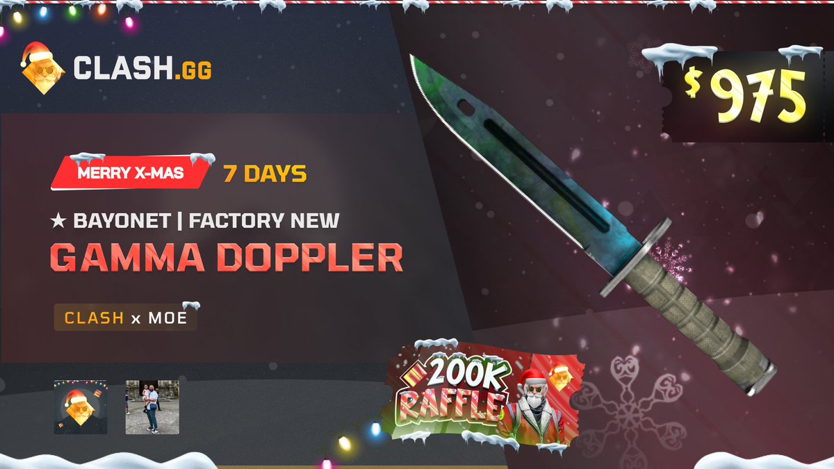 🎁🎁Christmas Giveaway🎁🎁

Bayonet FN Gamma Doppler ($975)💰💰💰
To Enter:
✅Follow @m0E_tv 
✅Follow @clashdotgg 
✅Like This Tweet.

Winner will be announced in 7 days( Jan 1st 2024) 