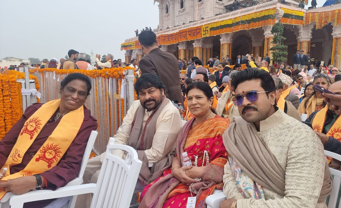 Happy to meet Supreme Hero Chiranjeevi @KChiruTweets and Ram Charan at the Ayodhya Ram Pratishthan ceremony. 