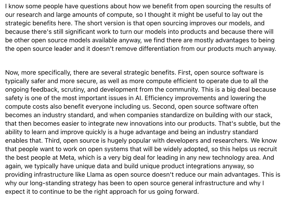 If you have questions about why Meta open-sources its AI, here's a clear answer in Meta's earnings call today from @finkd 