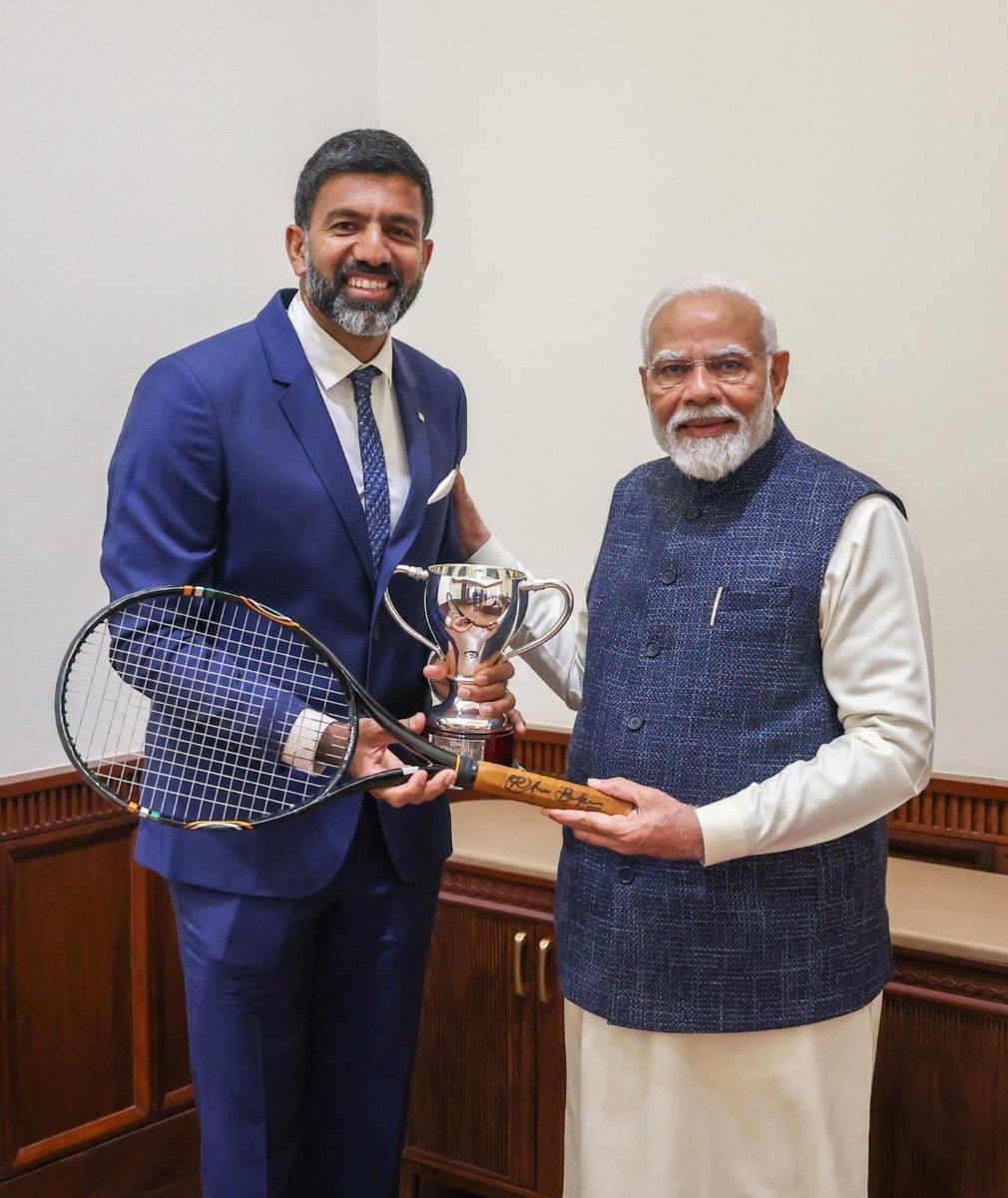 I had the privilege to meet our honourable Prime Minister Modi ji today.  This acknowledgement is very humbling &amp; it was my honour to present the very racket that led me to become World no. 1 and the AO grand slam champion. Your grace has left me inspired &amp; encouraged. @PMOIndia 
