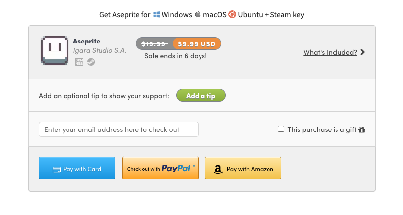 Special Aseprite Back in Time sale for one week in all platforms (website, Steam, itch, Humble Bundle store): Get Aseprite at its original price of $9.99 from 2014, when Aseprite v1.0 was launched! ⏲️🥳 