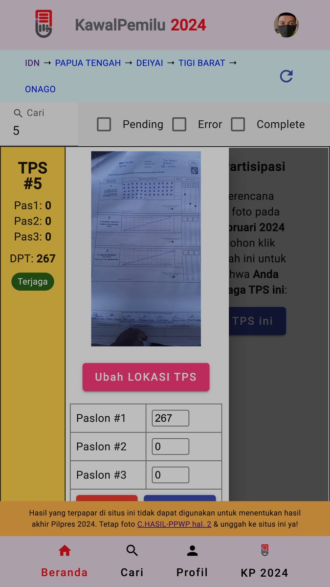 Hasil Pilpres TPS pertama masuk dari Provinsi Papua Tengah!

Foto &amp; Upload hasil di TPS sekitarmu ke https://t.co/dTC6WM2Bxu ya!

@KawalPemilu_org 