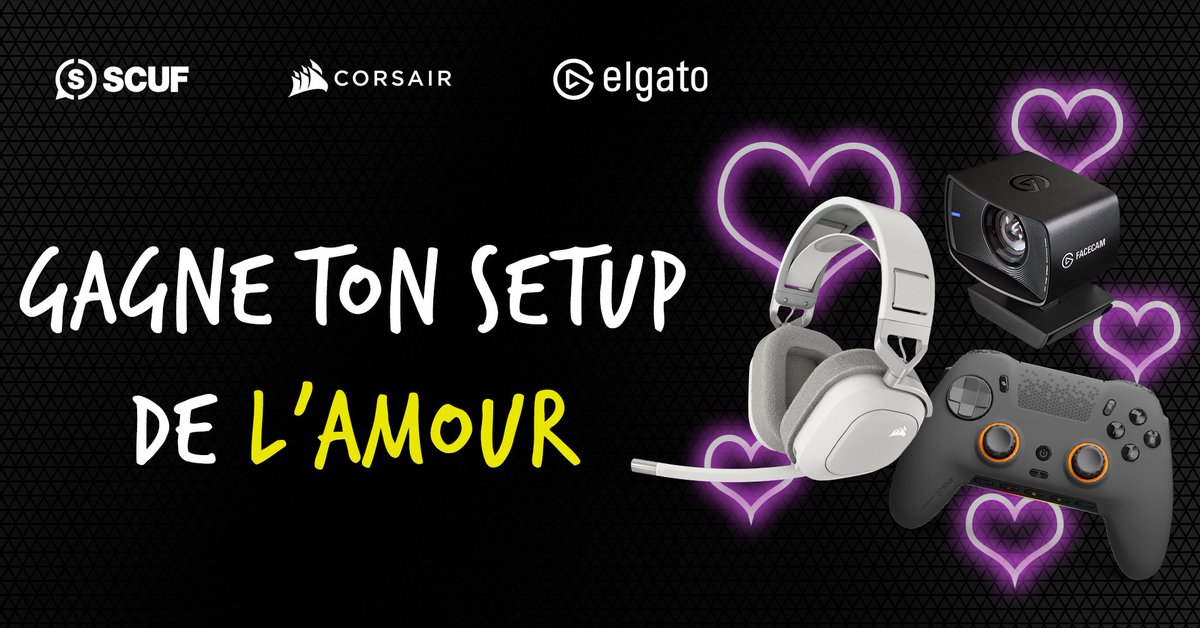 Célèbre l'amour du gaming avec 💛 CORSAIR, 🧡 SCUF et 💙 Elgato !

Participe à notre concours et tente de remporter ton set PC composé d'un casque CORSAIR HS80 MAX, d'une manette SCUF Envision, ainsi que d'une webcam Elgato Facecam !

Pour participer ⤵
1⃣ Like + RT le post
2⃣ 