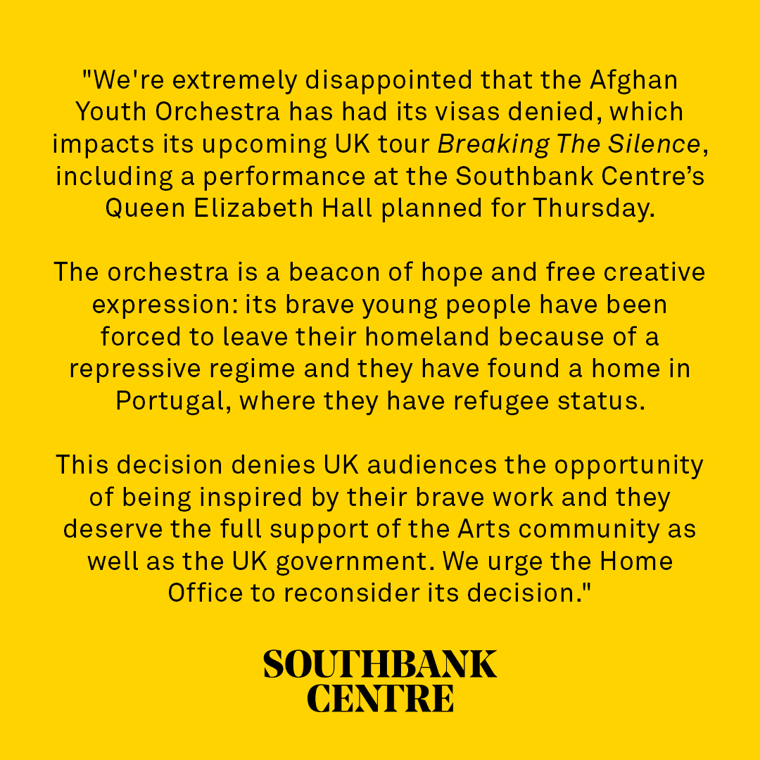 A statement on the Afghan Youth Orchestra's planned concert at the Southbank Centre this Thursday: 