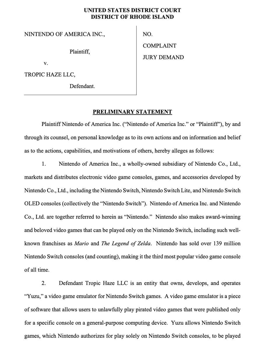 NEW: Nintendo is suing the creators of popular Switch emulator Yuzu, saying their tech illegally circumvents Nintendo's software encryption and facilitates piracy. 
Seeks damages for alleged violations and a shutdown of the emulator. 