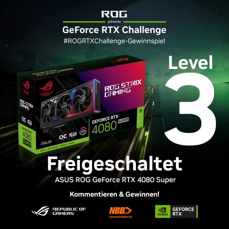 Level 3 freigeschaltet! 🔓 Eine ASUS ROG GeForce RTX 4080 Super wurde dem Preispool hinzugefügt!

Um eine Chance zu haben, sie zu gewinnen:
1. Like 
2. Kommentiere mit #ROGRTXChallenge und sag uns, auf welchen Preis du dich am meisten freust!

Werdet ihr Level 4 erreichen? 
