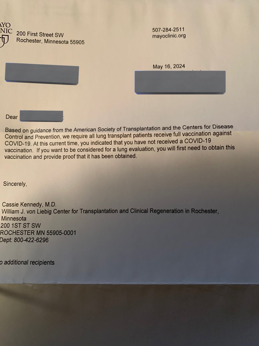 The @MayoClinic rejected mom’s lung transplant due to lack of a full COVID ‘vaccination’

Mayo with a side of…. murder?!?!! 