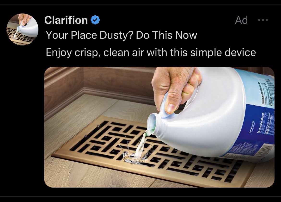 Twitter ad helpfully suggests pouring bleach directly into your HVAC system 