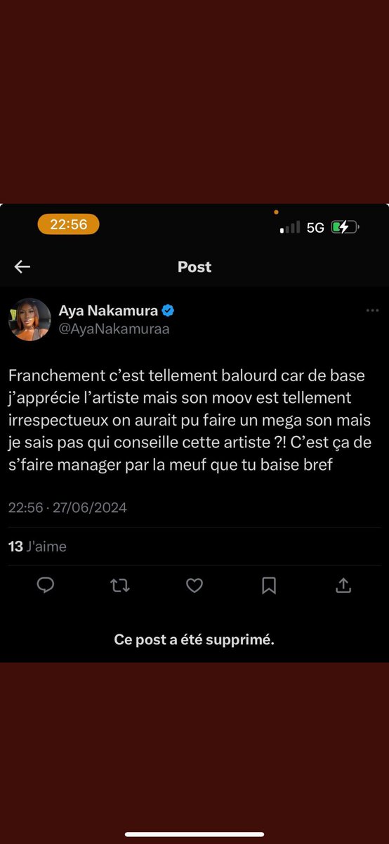 Cest pas cool de parler ainsi d’une autre femme qui en plus a toujours pris ta defense quand le monde te crachait dessus, mais ok .. clara est ma femme et mon manageur mais pour toi , qui est qui , si tu arrive encore a compter 🕳️🦠 
