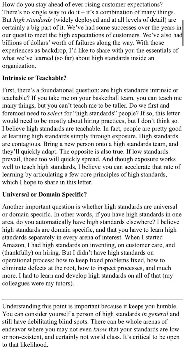 In 2 pages @JeffBezos teaches you more about high standards than you'll learn from reading 2 books. The art of summarising that which resists summary is critical to achieving greatness. The world will forget you, except what you've written down, then what you've written down well 