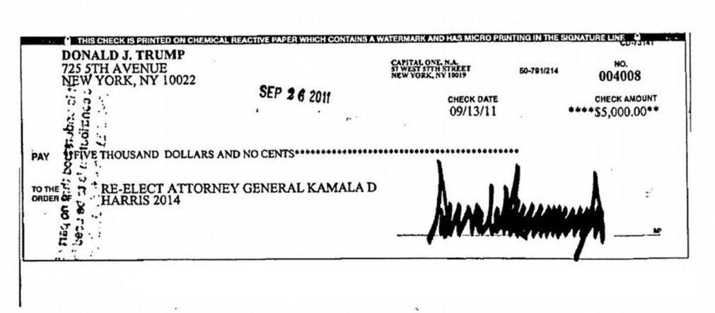 So when Trump wrote that check to re-elect Kamala Harris in 2011, I bet he didn’t think she’d cash it in 2024! 😜 